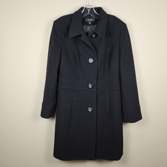 VTG Wool Cashmere Blend Overcoat Womens Black Winter Classic Dressy Coat Long 14 - Picture 2 of 16
